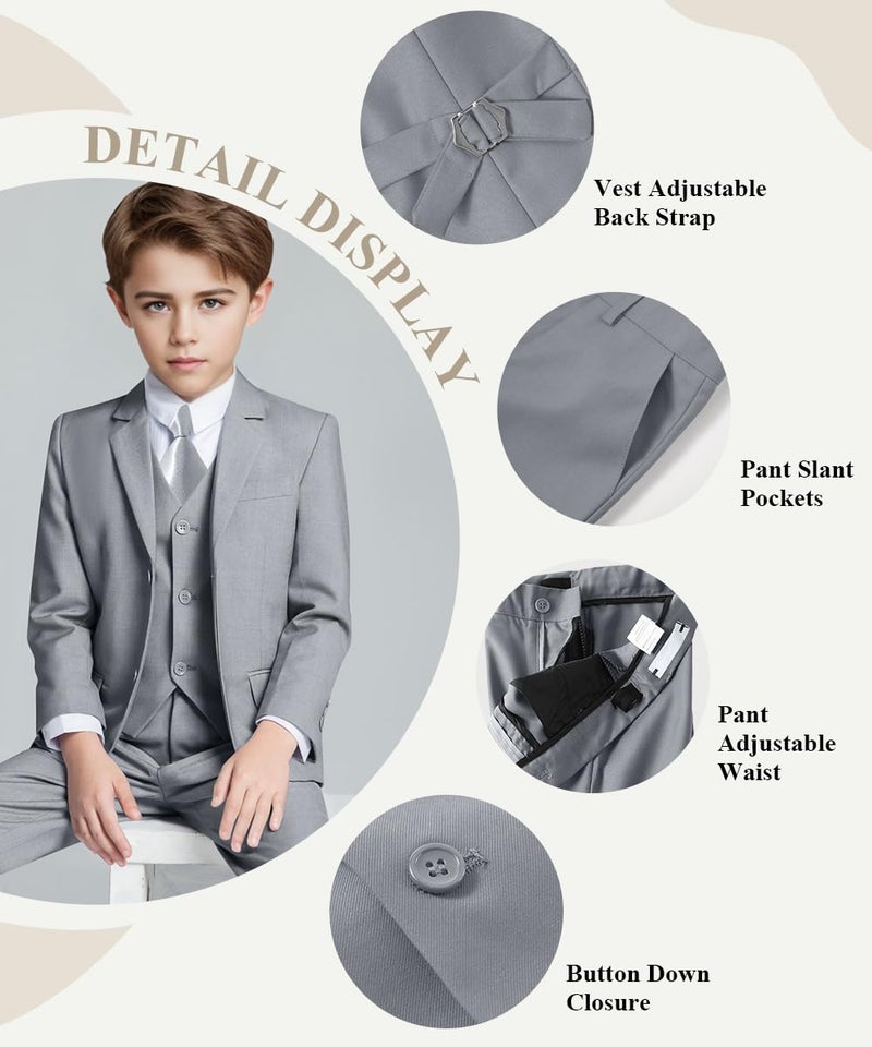 Visaccy Suits for Boys,Slim Fit Boys Suit Outfit for Toddler Kids Bathing Gray Size 12 - Image 2